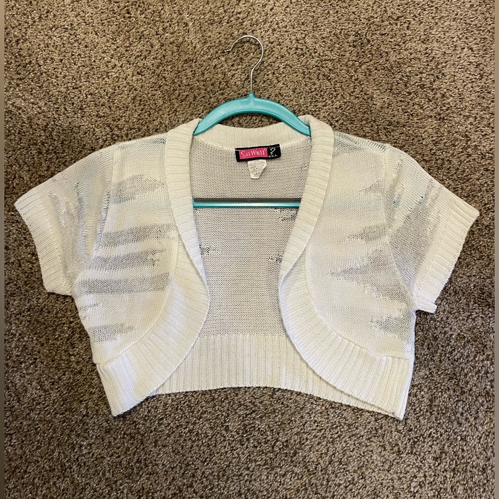 BOGO Say What White Cap Sleeve Shrug Cardigan